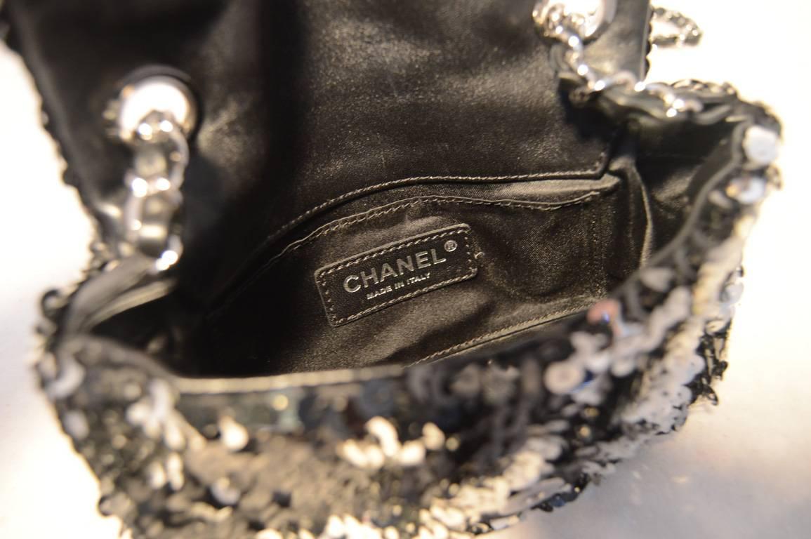 Chanel Black and Silver Sequin Mini Classic Flap Shoulder Bag 1