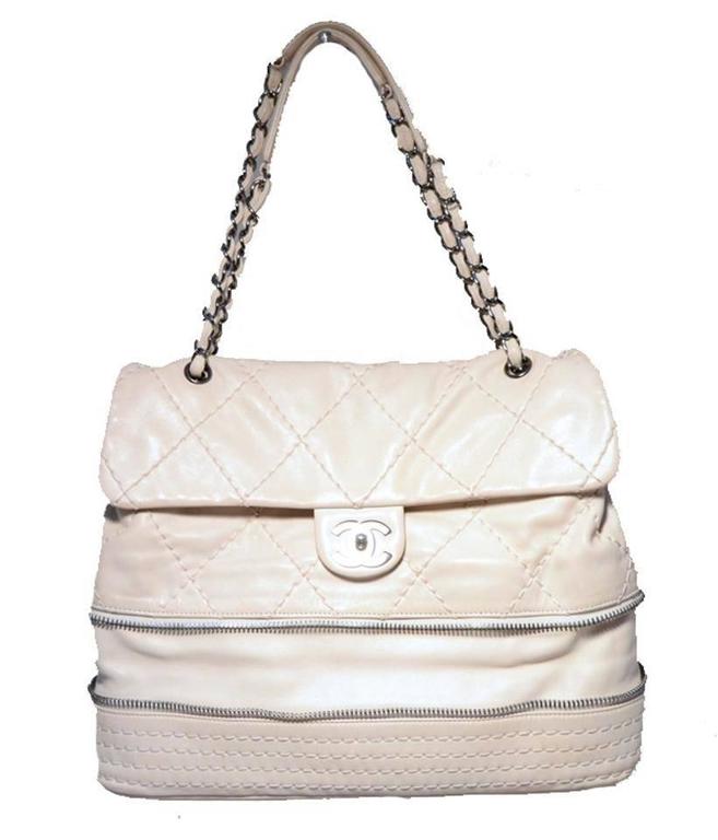 Chanel Quilted Leather Zip Bottom Classic Shoulder Bag For At Beige Chanel Quilted Leather Zip Bottom Classic Shoulder Bag For