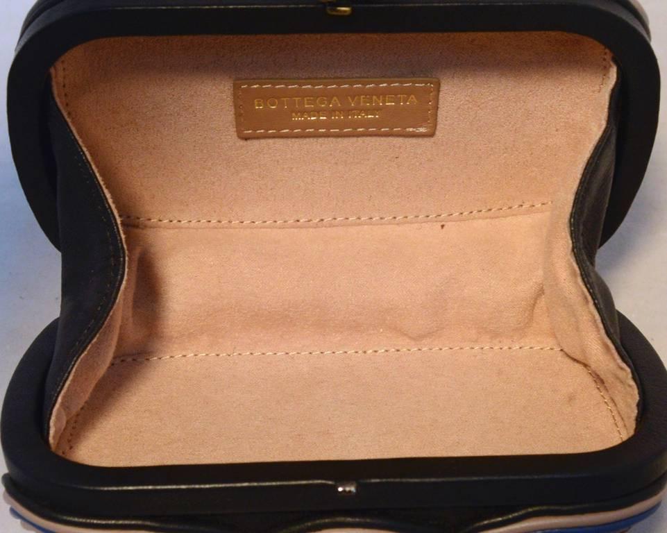 Bottega Veneta Black and Blue Braided Leather Clutch In Excellent Condition In Philadelphia, PA