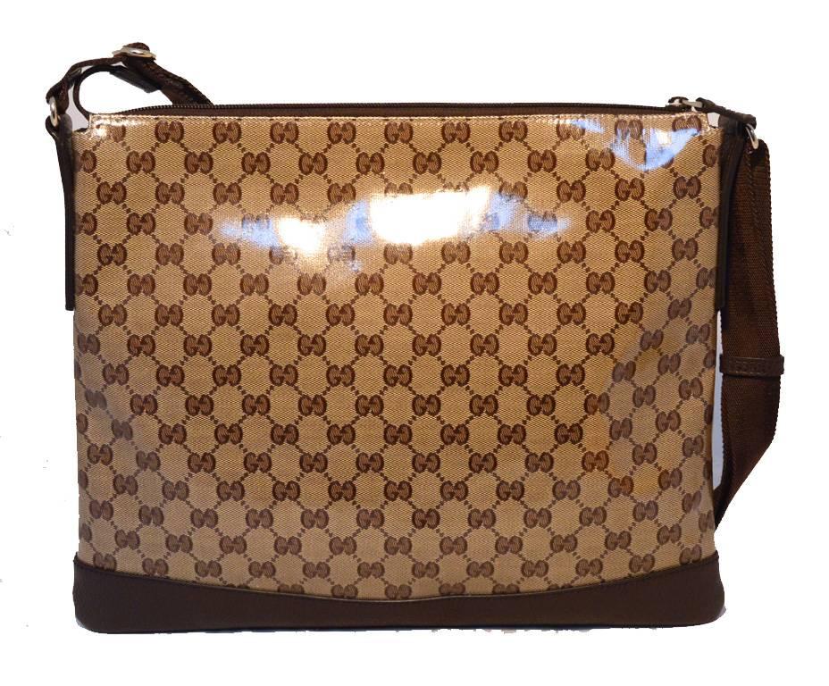 Brown Gucci Coated Monogram Canvas and Leather Trim Shoulder Bag