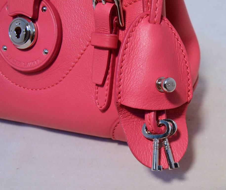 Ralph Lauren Hot Pink Leather Mini Ricky Bag with Strap and Cards In Excellent Condition In Philadelphia, PA