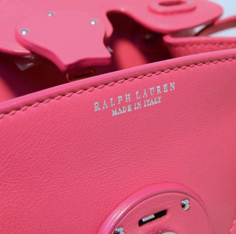 Women's Ralph Lauren Hot Pink Leather Mini Ricky Bag with Strap and Cards