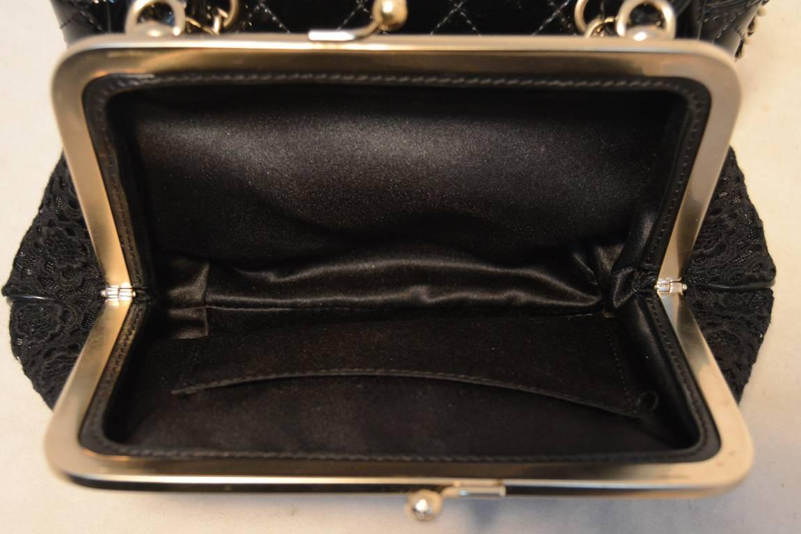 Chanel Black Patent Leather Classic and Lace Pouch Shoulder Bag 2