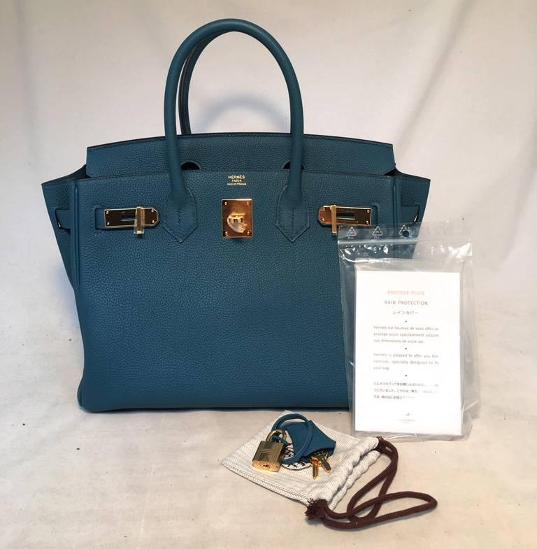 NEW 2016 Hermes Colvert Blue 30cm Togo Birkin Bag New Color 3