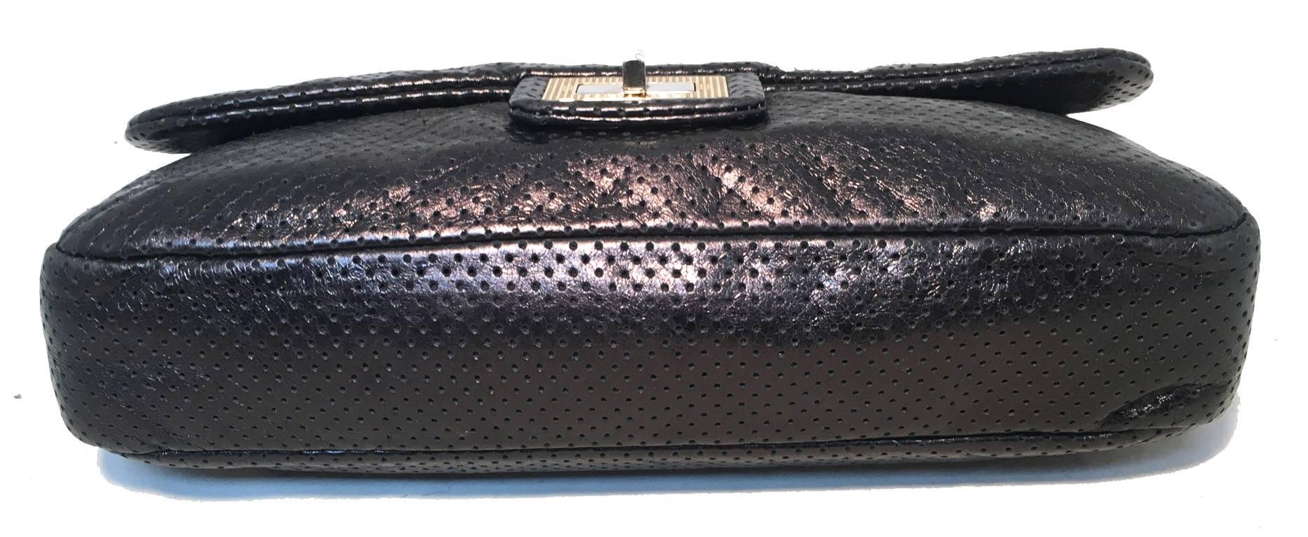 Chanel Charcoal Perforated Leather Classic Flap Shoulder Bag In Excellent Condition In Philadelphia, PA