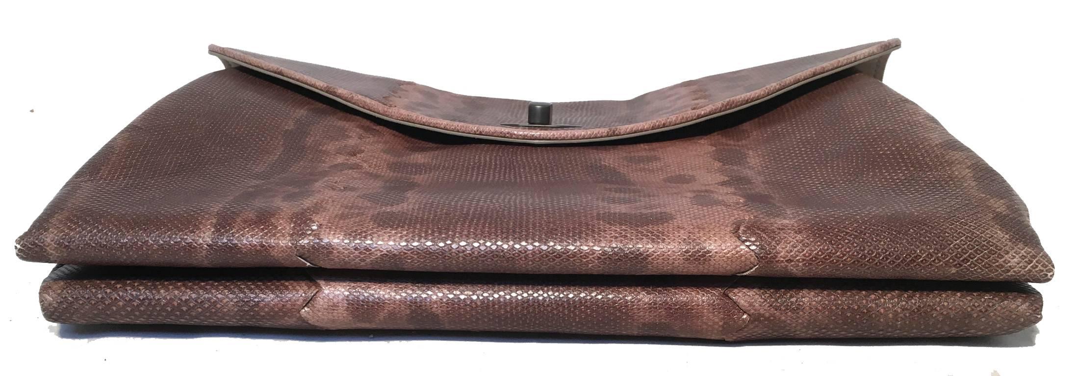 Bottega Veneta Brown Lizard Leather Clutch In Excellent Condition For Sale In Philadelphia, PA
