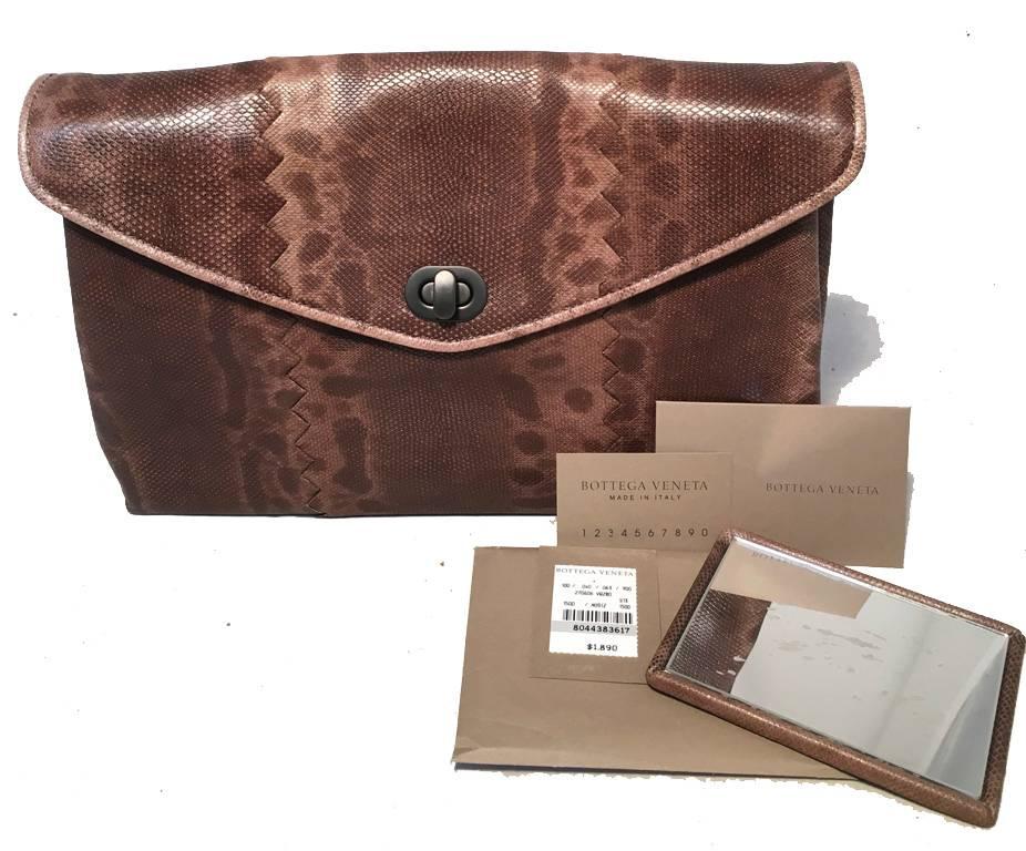 Bottega Veneta Brown Lizard Leather Clutch For Sale 3