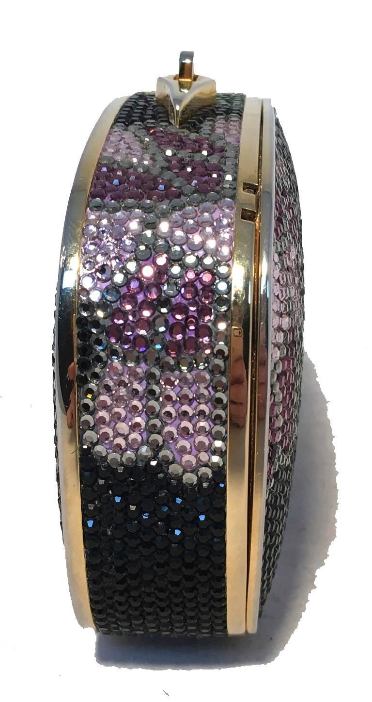 Judith Leiber Swarovski Crystal Black Floral Box Minaudiere In Excellent Condition In Philadelphia, PA