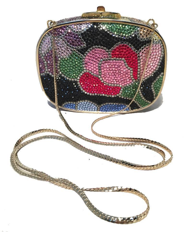 Judith Leiber Swarovski Crystal Black Floral Box Minaudière en vente 2