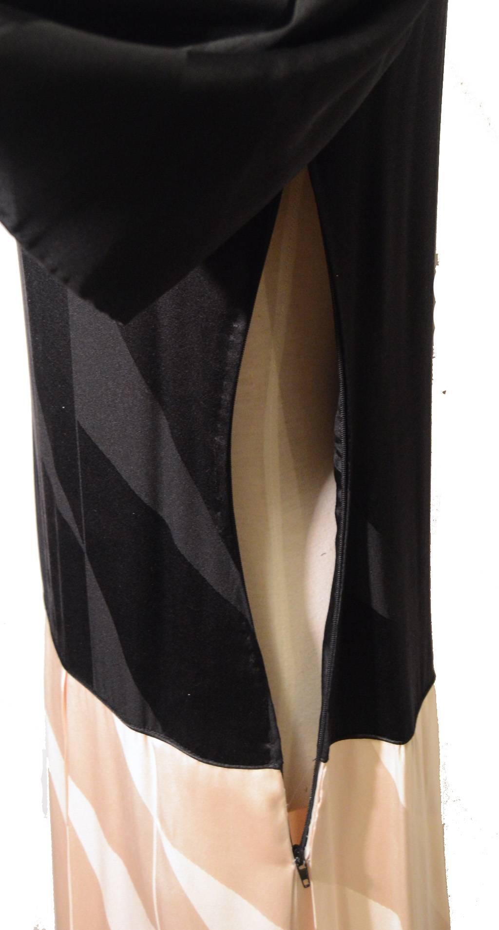Mary McFadden Vintage 1980s Black and White Silk Drop Waist Dress Size 8 3