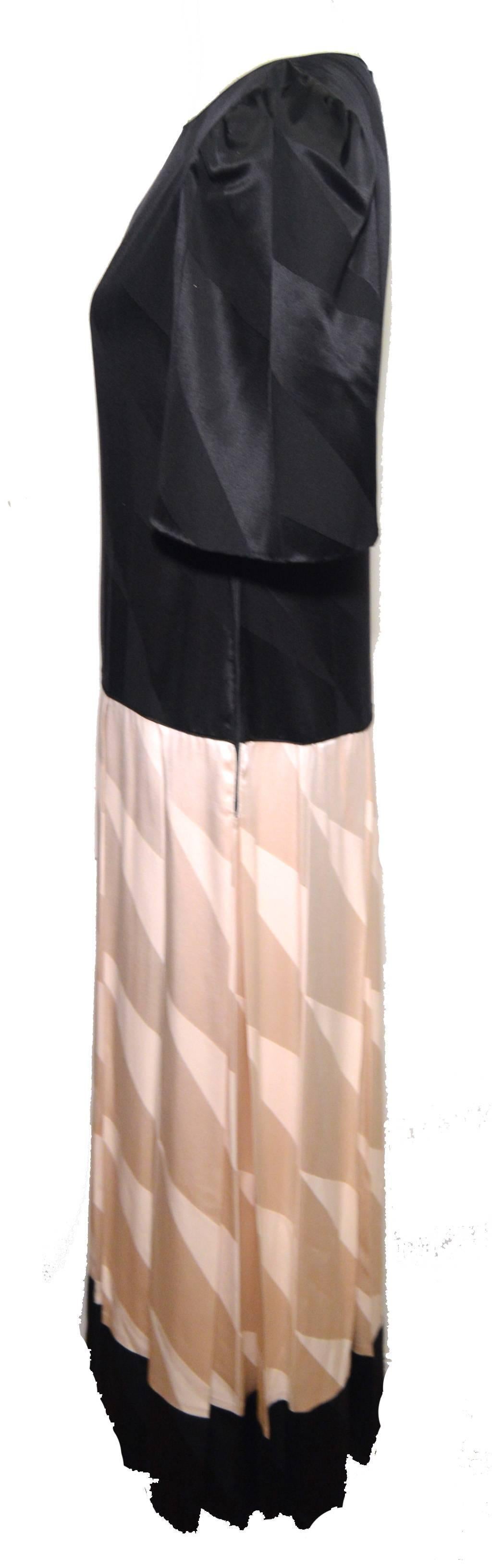 Women's Mary McFadden Vintage 1980s Black and White Silk Drop Waist Dress Size 8