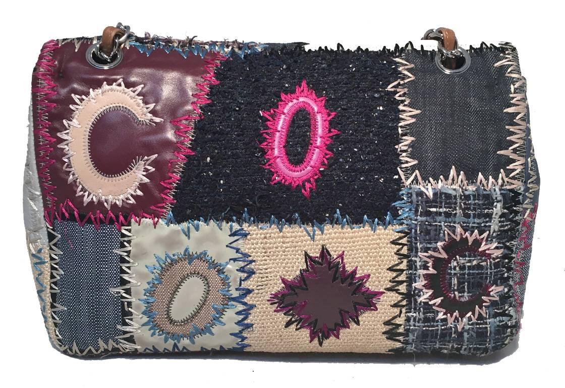 RARE and amazing Chanel jumbo flap classic in excellent condition.  Gorgeous exterior featuring blue jean denim, multicolored leather patches, tweed, and canvas in a unique patchwork design with beautiful topstitching throughout.  Signature woven