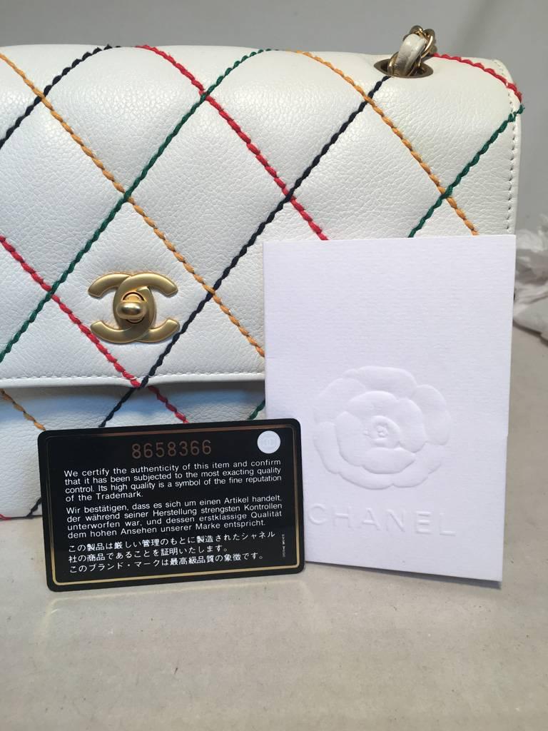 Chanel White Caviar Rainbow Stitch Medium Classic Flap Shoulder Bag 3