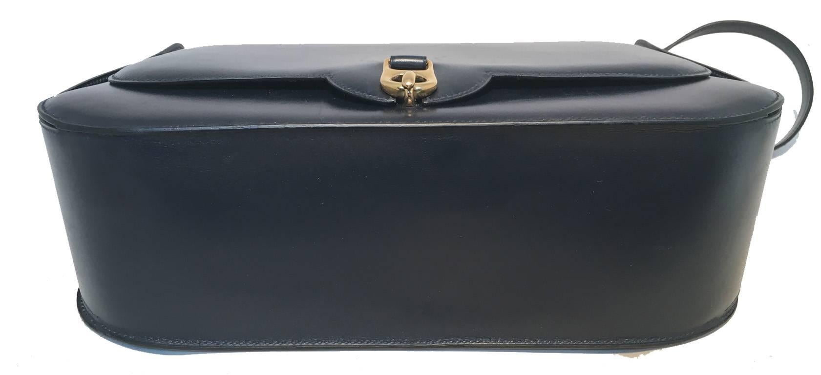 Women's Hermes Vintage Navy Blue Leather Top Handle Shoulder Bag