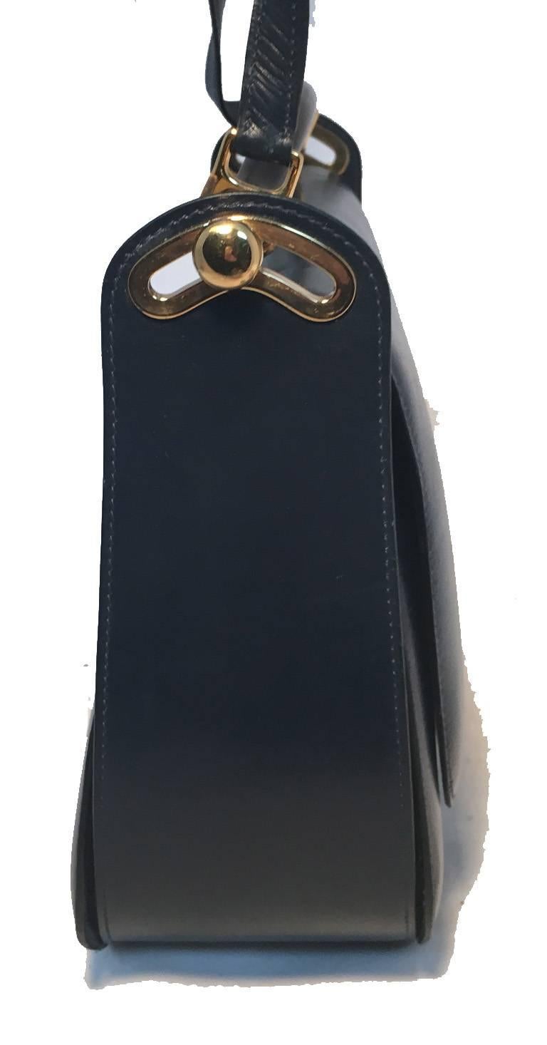 Hermes Vintage Navy Blue Leather Top Handle Shoulder Bag In Good Condition In Philadelphia, PA
