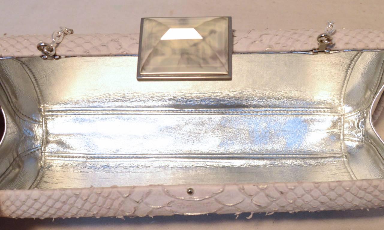 Gray Judith Leiber Overture White Snakeskin Clutch