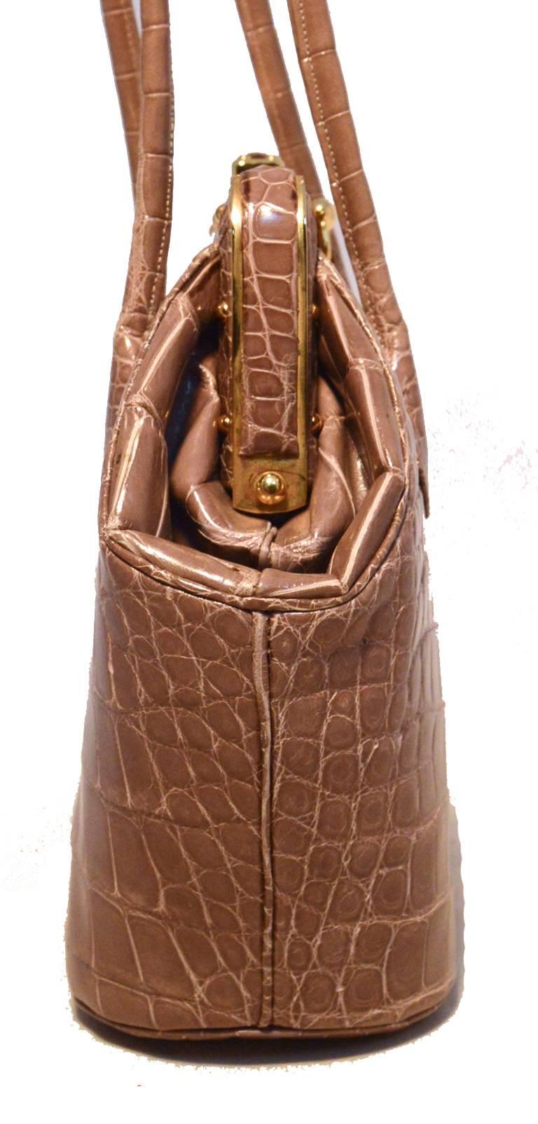 Brown Judith Leiber Taupe Alligator Leather Framed Shoulder Bag