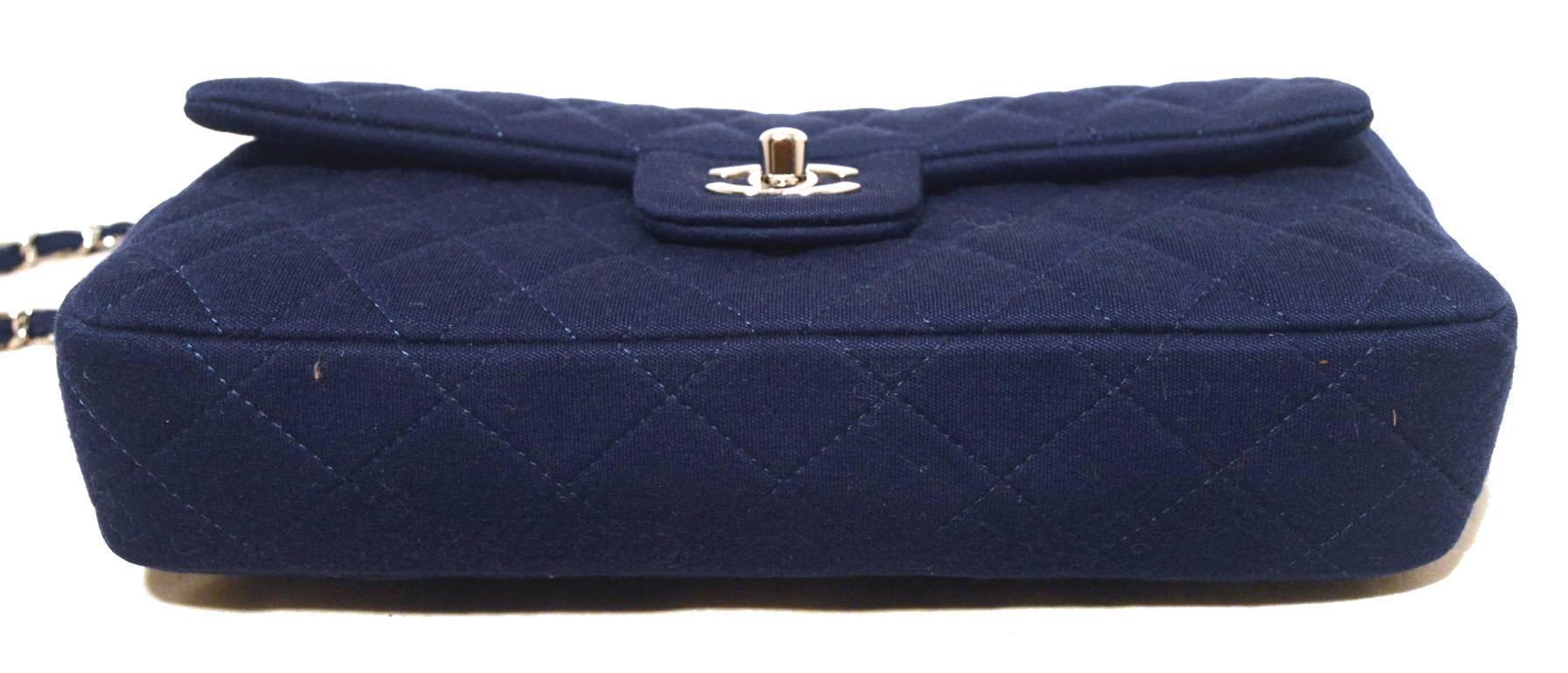 CHANEL Navy Quilted Cotton Classic Flap Shoulder Bag In Excellent Condition In Philadelphia, PA