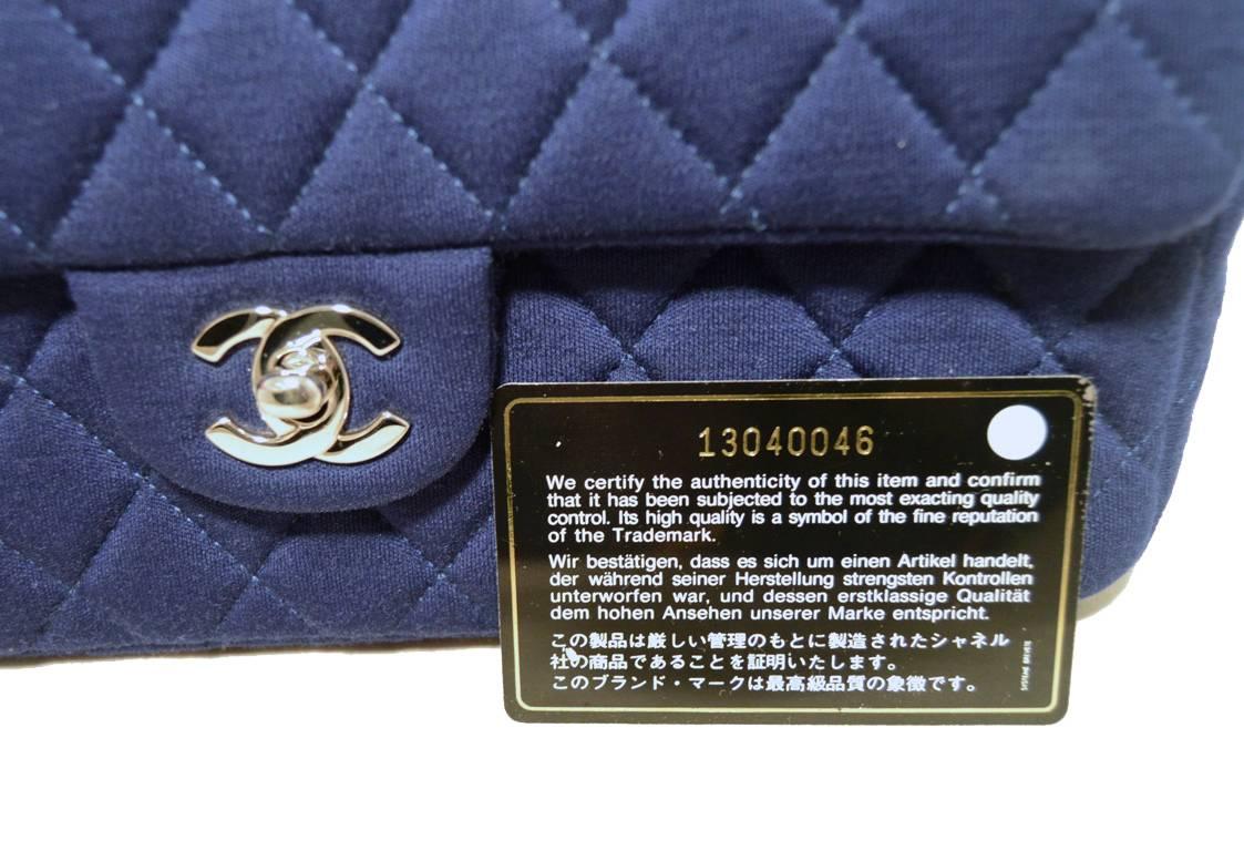 CHANEL Navy Quilted Cotton Classic Flap Shoulder Bag 4