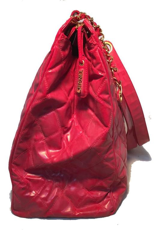 Women's or Men's Chanel Red Quilted PVC Model Overnight Tote Travel Bag