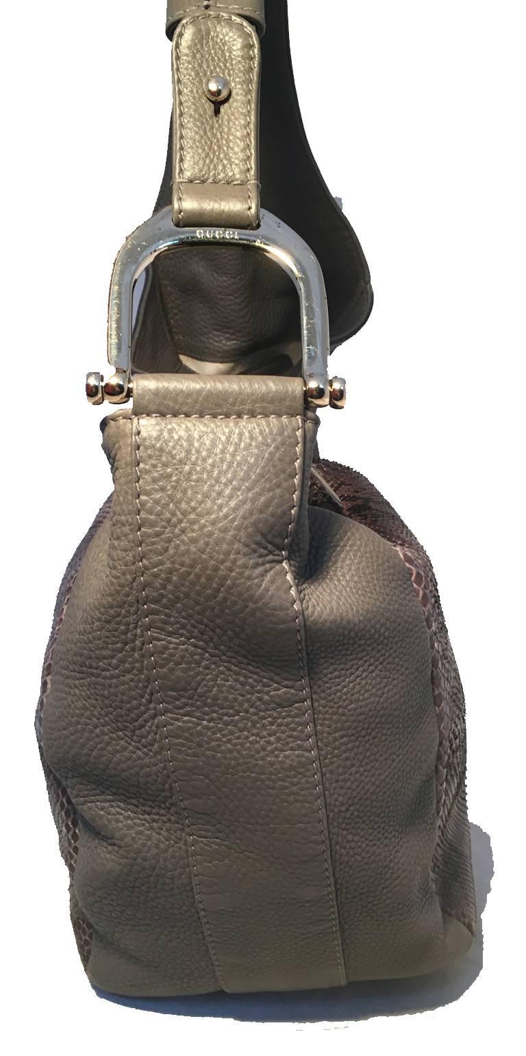 Brown Gucci Grey Leather and Snakeskin Hobo Shoulder Bag