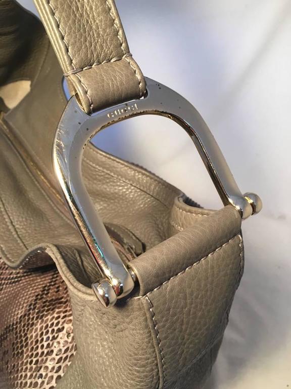 Gucci Grey Leather and Snakeskin Hobo Shoulder Bag For Sale at 1stDibs