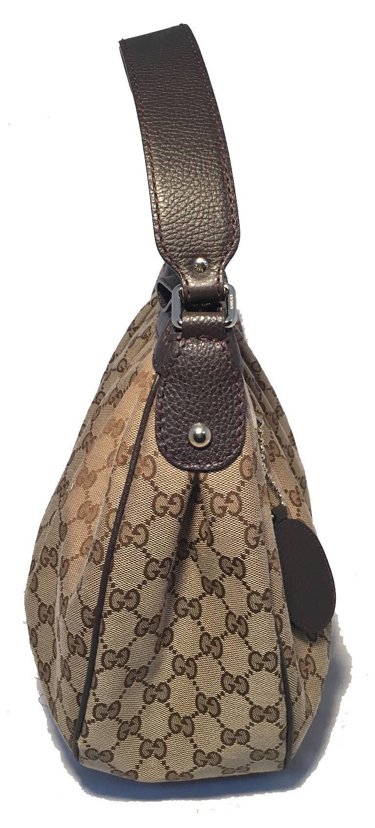 Brown Gucci Pleated Monogram Canvas Shoulder Bag 