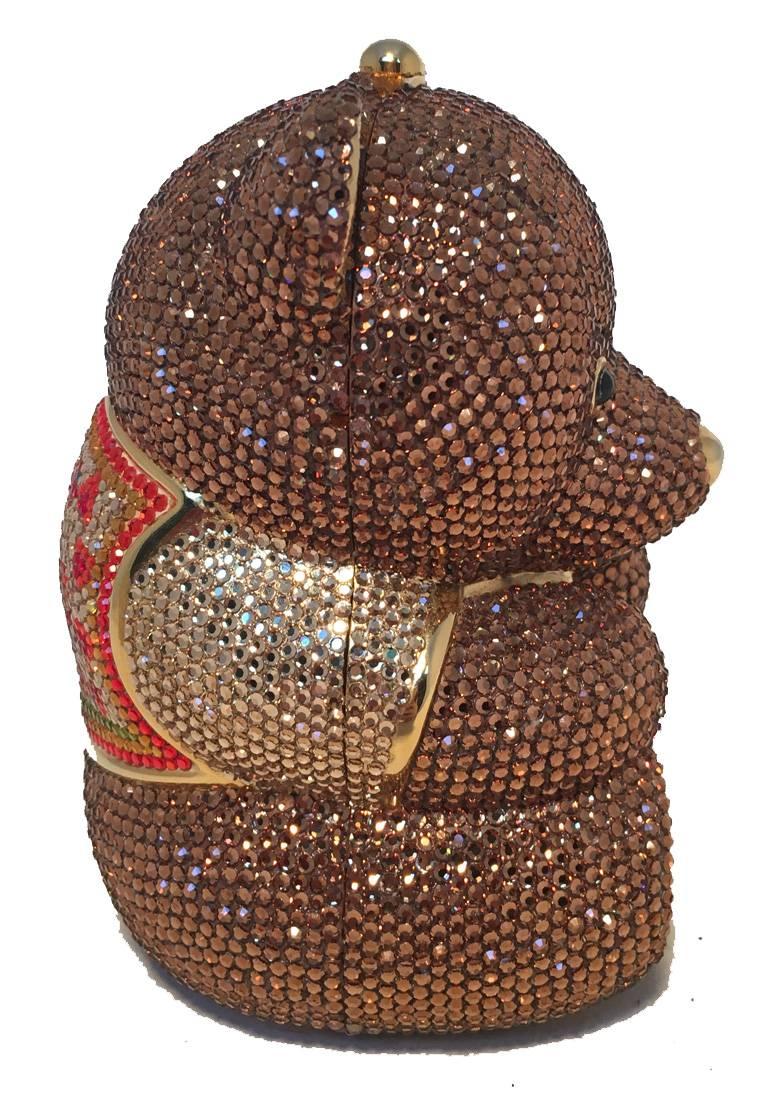 Judith Leiber Swarovksi Crystal Brown Teddy Bear Minaudiere In Excellent Condition In Philadelphia, PA