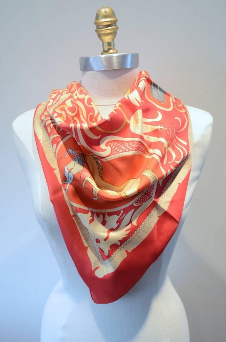 Hermes Vintage La Presentation Silk Scarf in Red For Sale at 1stdibs