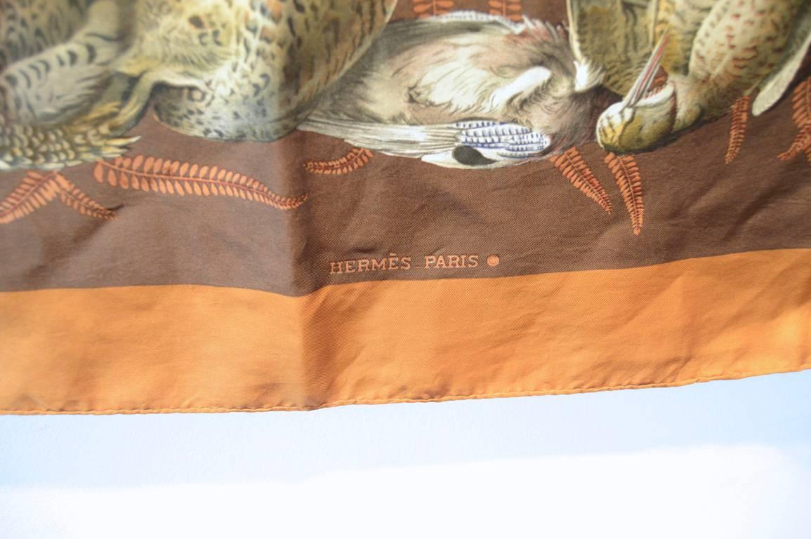 Hermes Vintage Gibiers Silk Scarf in Brown 1
