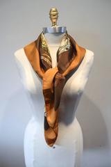 Hermes Vintage Gibiers Silk Scarf in Brown
