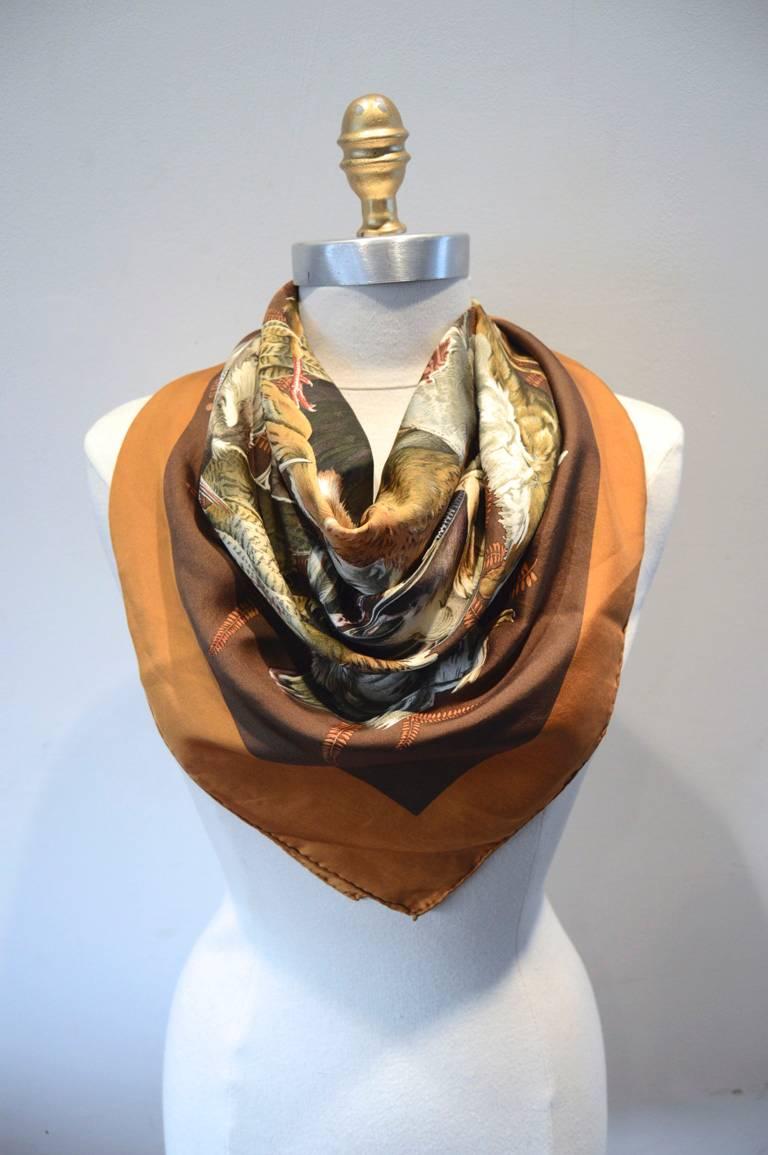 Hermes Vintage Gibiers Silk Scarf in Brown In Excellent Condition In Philadelphia, PA