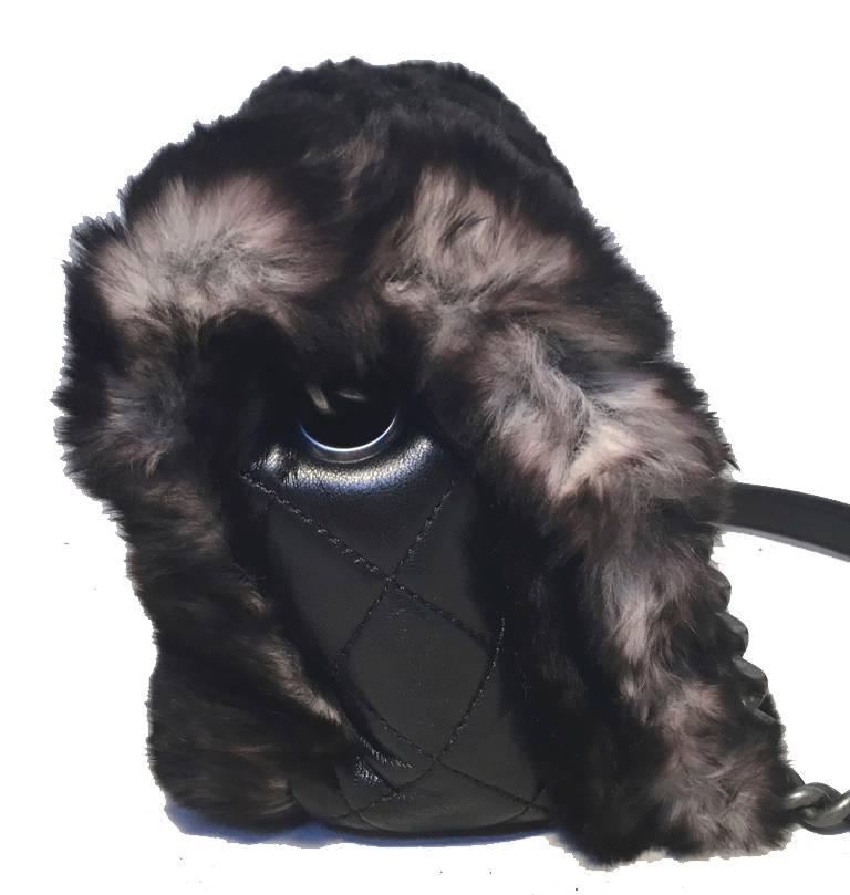 Black RARE Chanel Chinchilla Fur Classic Flap Shoulder Bag