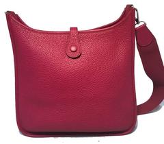 RARE Hermes Cherry Clemence Leather Evelyn PM Shoulder Bag