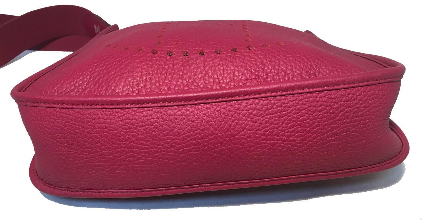 Red RARE Hermes Cherry Clemence Leather Evelyn PM Shoulder Bag