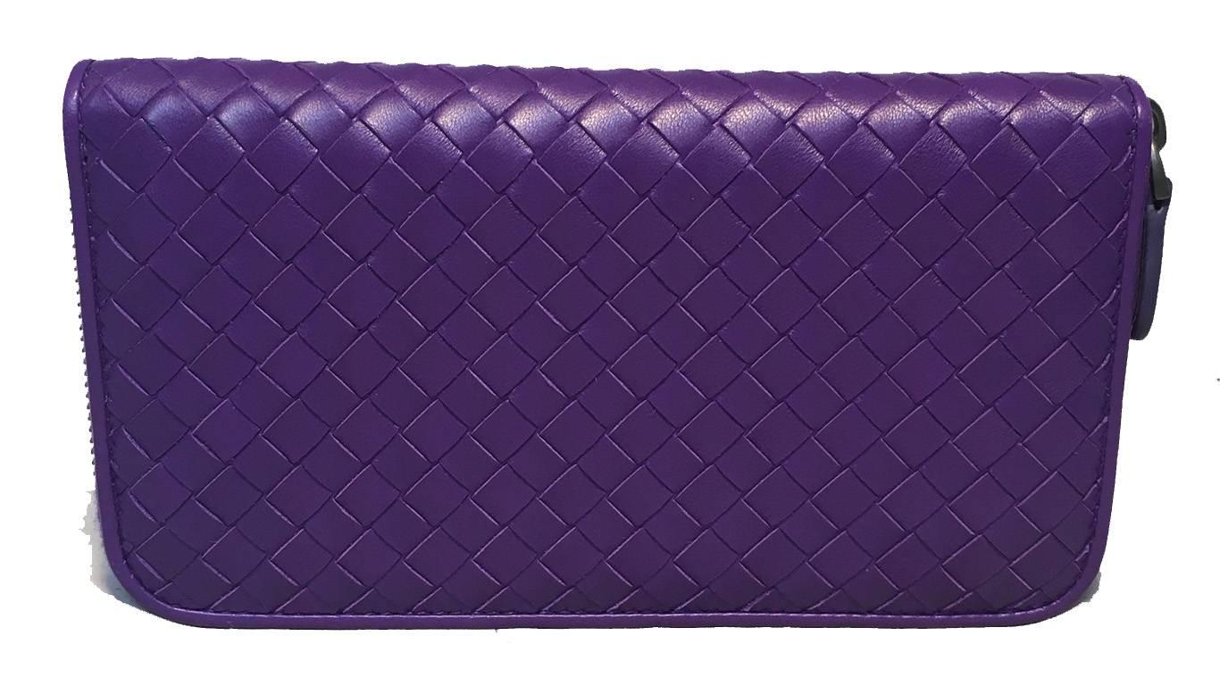 Women's Bottega Veneta Purple Woven Leather Zip Wallet