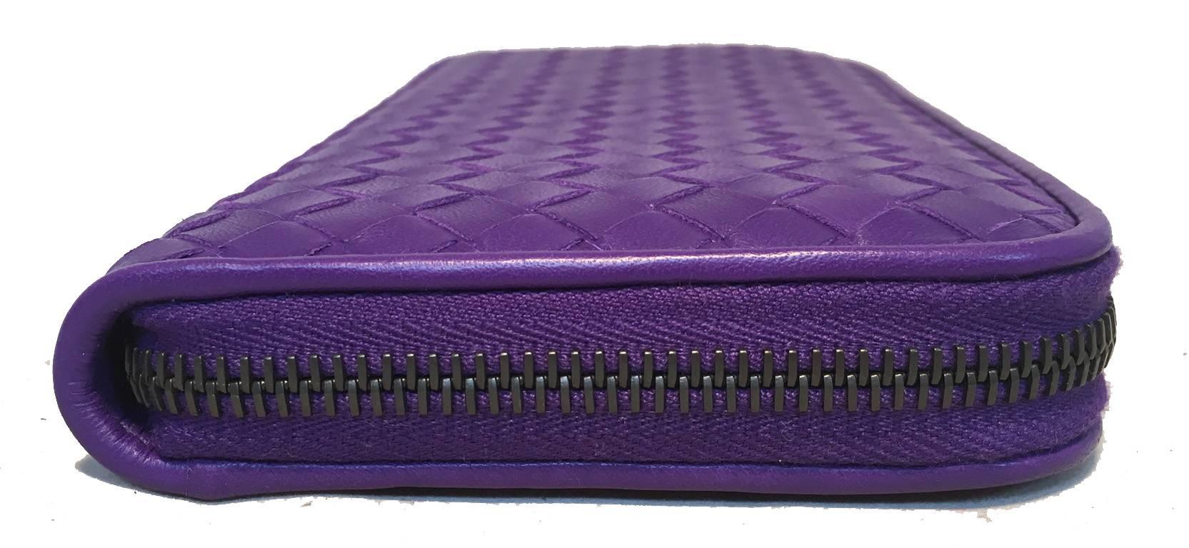 Bottega Veneta Purple Woven Leather Zip Wallet 1