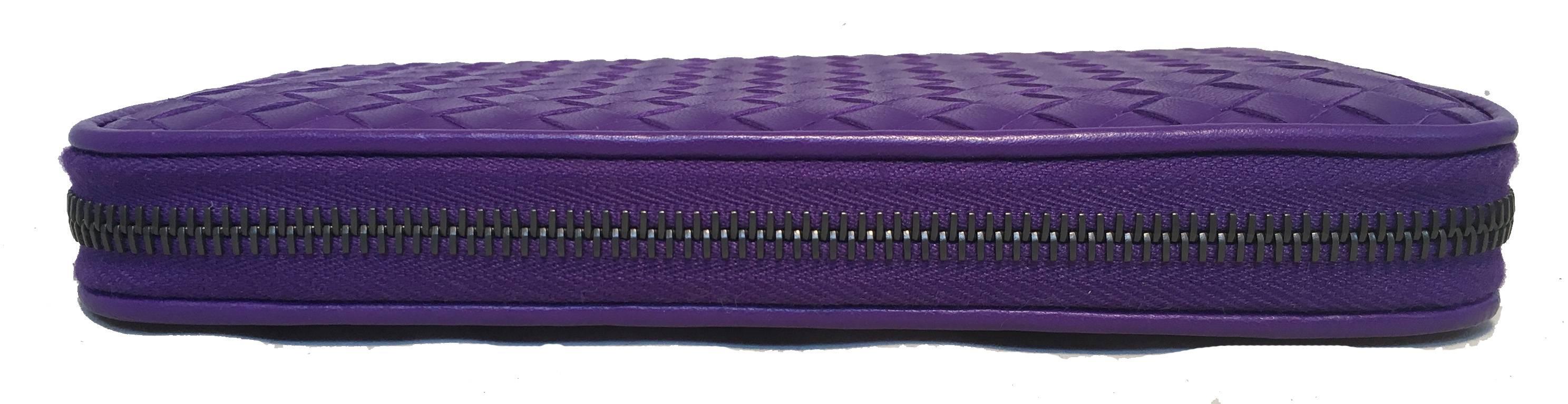 Bottega Veneta Purple Woven Leather Zip Wallet 3