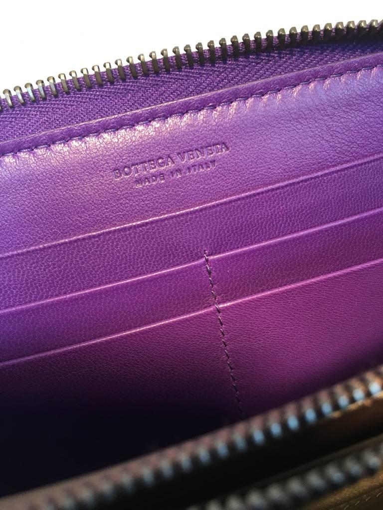 Bottega Veneta Purple Woven Leather Zip Wallet 2