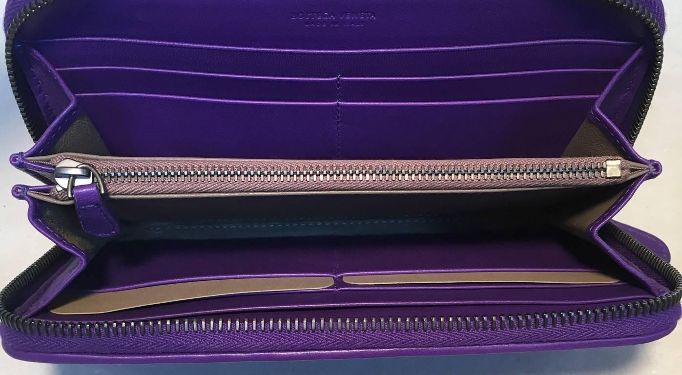 Bottega Veneta Purple Woven Leather Zip Wallet 5
