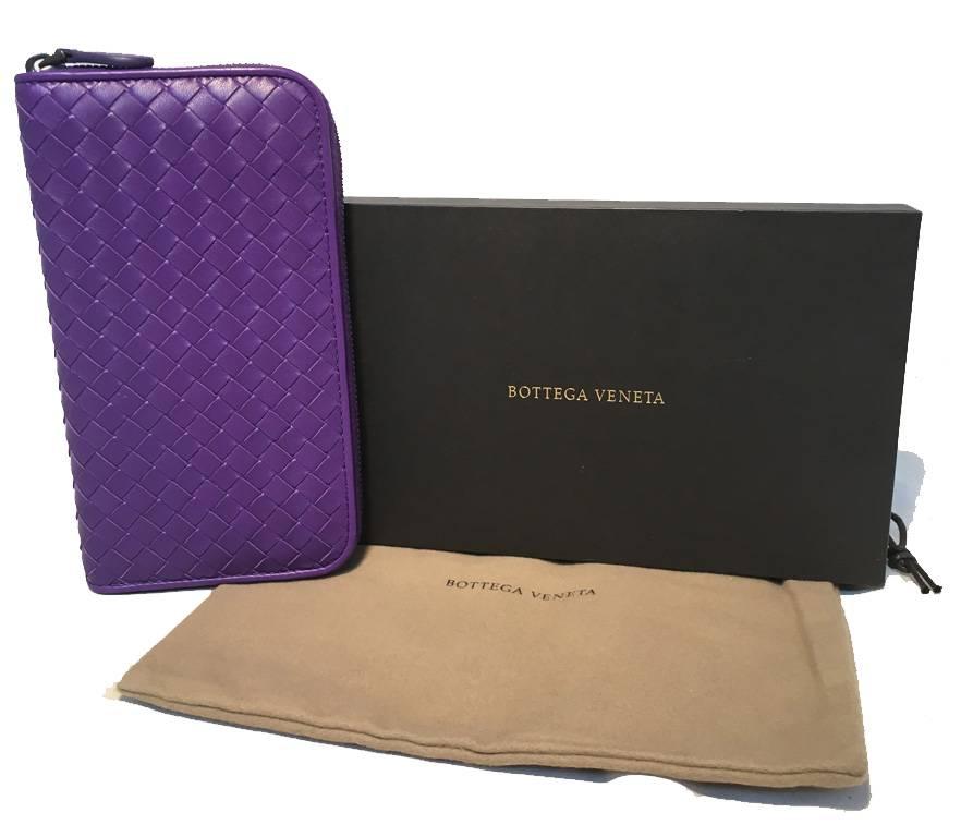 Bottega Veneta Purple Woven Leather Zip Wallet 4