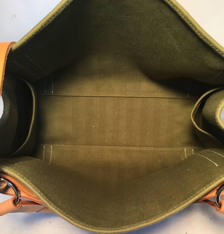 Hermes Olive Green Canvas Cabalicol Shoulder Bag Tote In Excellent Condition In Philadelphia, PA