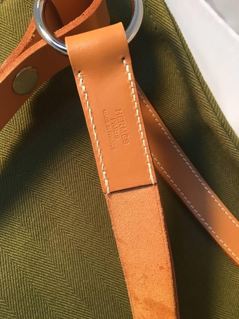 Women's Hermes Olive Green Canvas Cabalicol Shoulder Bag Tote