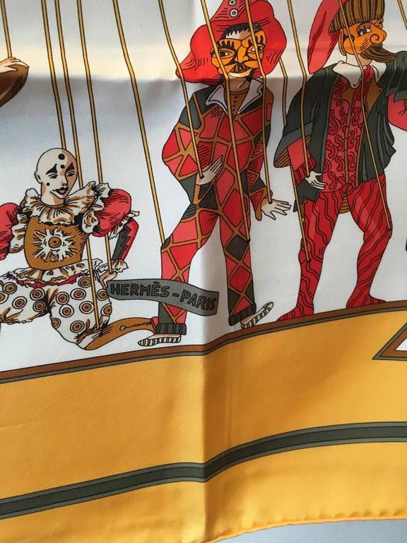 Hermes Vintage Le Temps des Marionnettes Silk Scarf in Golden
