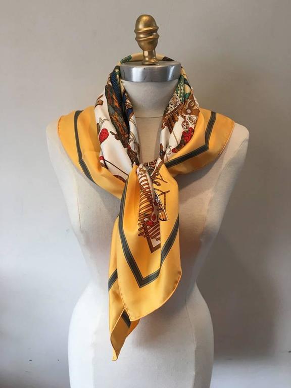 Hermes Vintage Le Temps des Marionnettes Silk Scarf in Golden