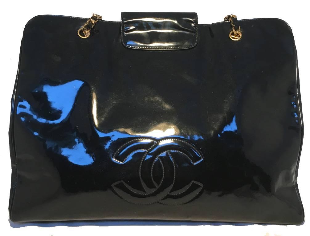 Chanel Black Patent Leather Model Overnighter Tote In Excellent Condition In Philadelphia, PA