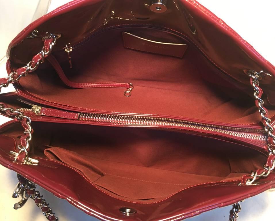 Chanel Quilted Maroon Patent Leather Shoulder Bag Tote 2