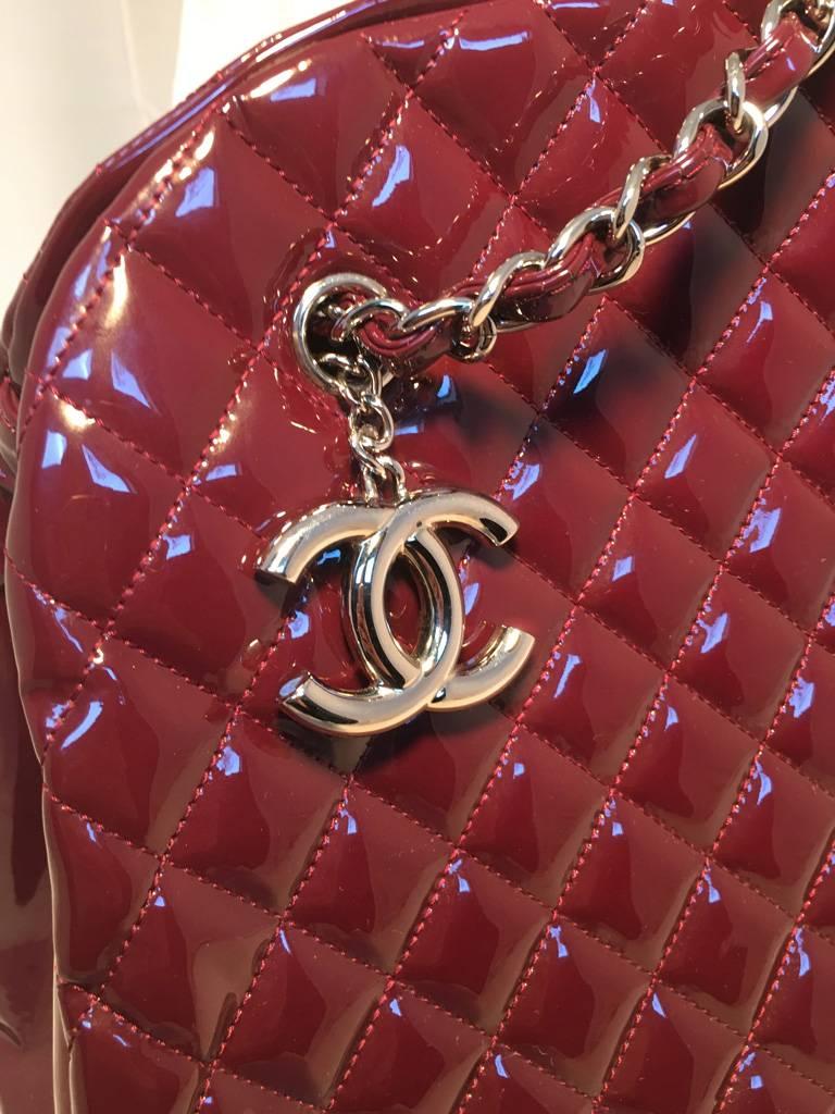 Chanel Quilted Maroon Patent Leather Shoulder Bag Tote 3