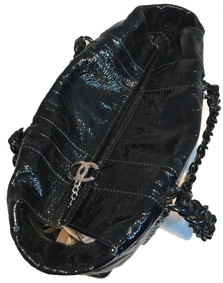 Chanel Black Distressed Patent Leather Shoulder Tote Bag 1