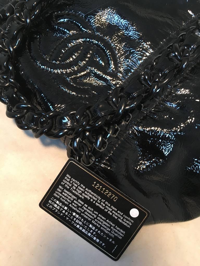 Chanel Black Distressed Patent Leather Shoulder Tote Bag 5